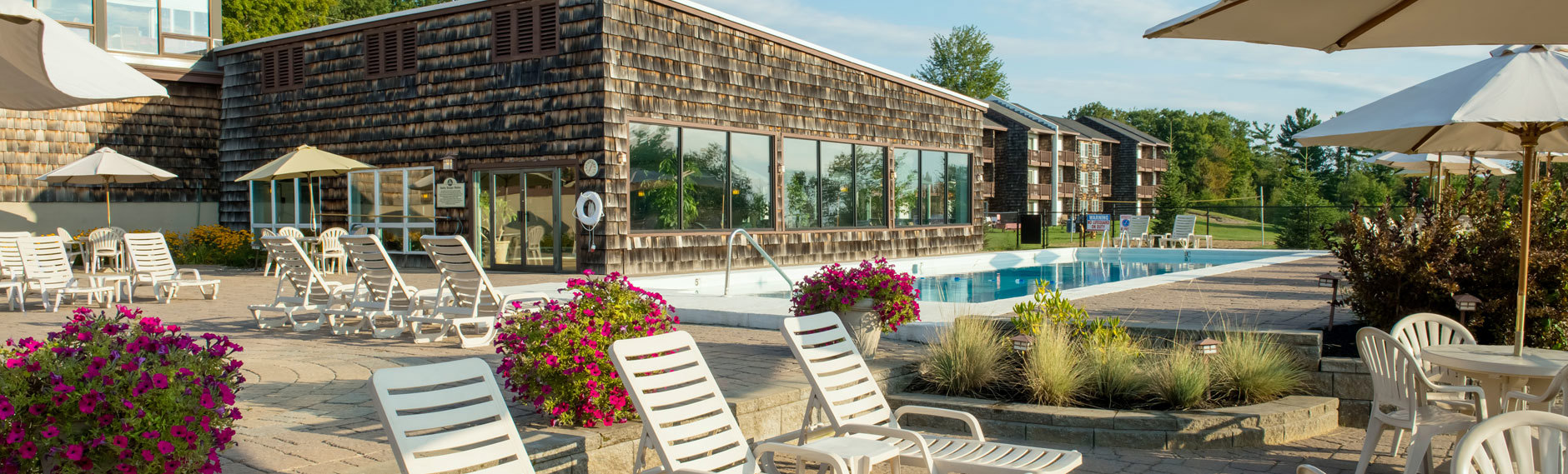 Steele Hill Resort poolside in the New Hampshire Lakes Region