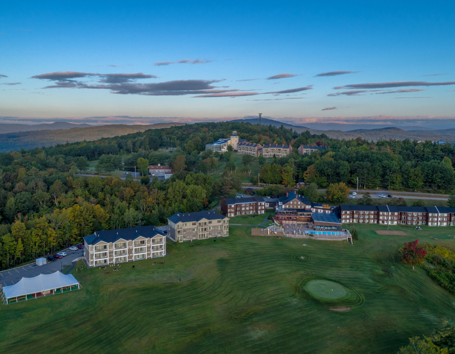 Aerial view of Steele Hill Resort above the Lakes Region